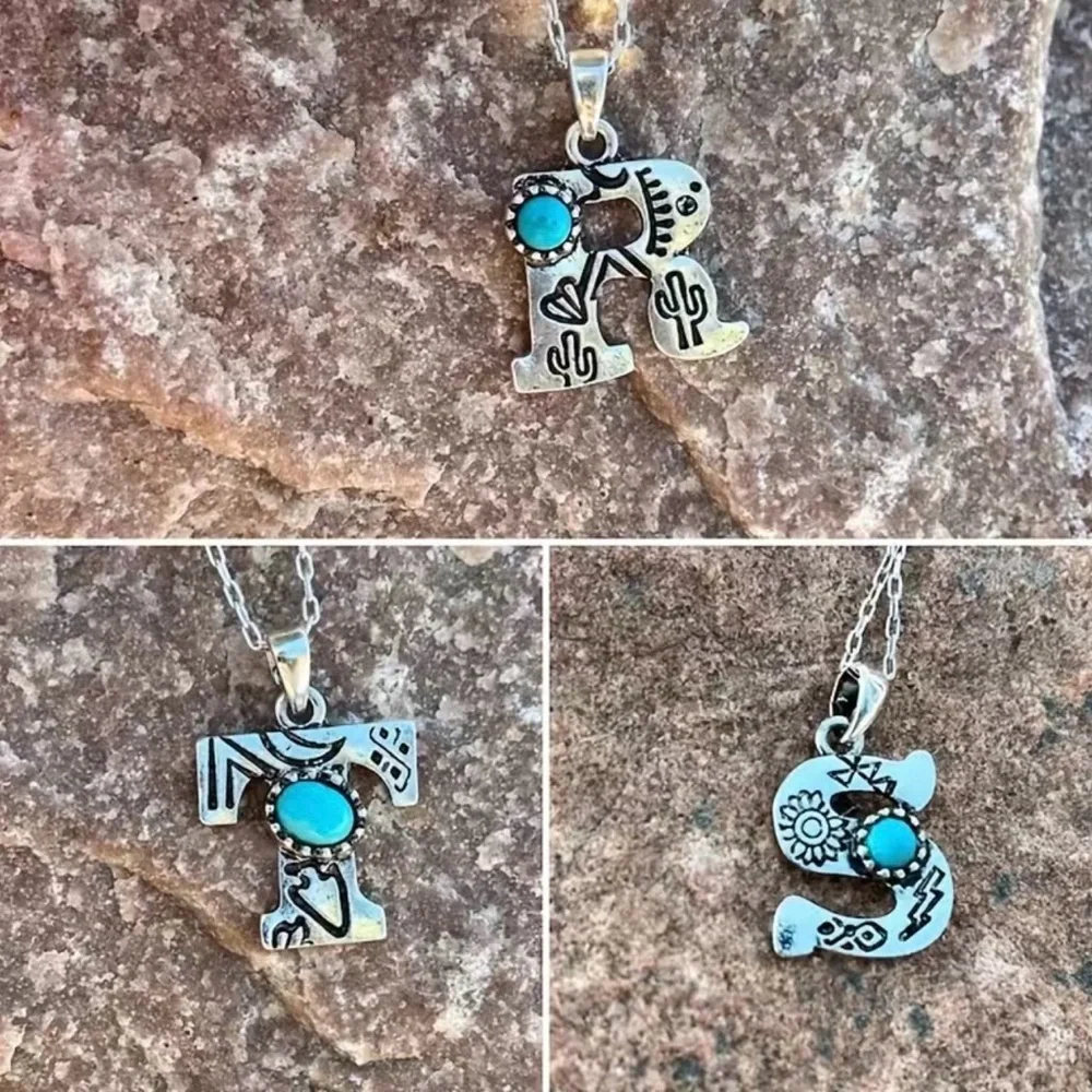 NEW - turquoise letter R necklace, monogram jewelry, Letter R jewelry